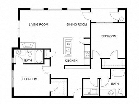 Floor plan for 2 beds, 2 baths, 1147 sqft